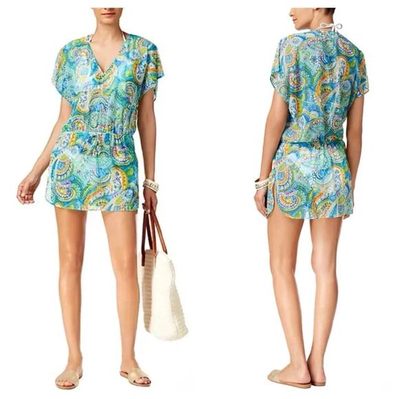 Lauren Ralph Lauren Mesh Swim‎ Cover-Up Dress S Paisley Boho Beachwear - Picture 1 of 7